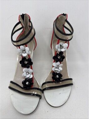 CHINESE LAUNDRY T-Strap Stiletto Heel With Rhinestone/flowers Sandals Size 8 M